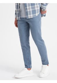 Ombre Clothing - Spodnie męskie jeansowe bez przetarć SLIM FIT - niebieskie V3 OM-PADP-0148 - M. Okazja: na co dzień. Kolor: niebieski. Materiał: jeans. Wzór: gładki. Styl: sportowy, elegancki, casual #6