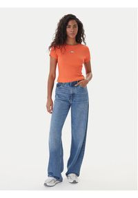 Tommy Jeans T-Shirt Badge DW0DW17881 Pomarańczowy Slim Fit. Kolor: pomarańczowy. Materiał: bawełna #5