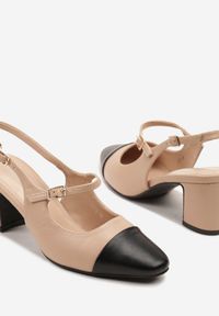 Renee - Beżowe Sandały na Słupku Slingback Ozdobione Paskiem Divolia. Zapięcie: pasek. Kolor: beżowy. Wzór: aplikacja. Obcas: na słupku. Styl: klasyczny, elegancki #3