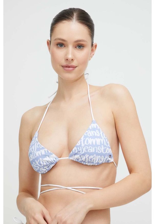 TOMMY HILFIGER - Tommy Hilfiger biustonosz kąpielowy kolor niebieski lekko usztywniona miseczka. Kolor: niebieski. Materiał: materiał