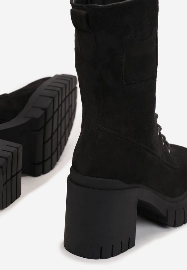 Born2be - Czarne Botki na Słupku i Platformie ze Sznurowaniem Arove. Okazja: na co dzień. Zapięcie: sznurówki. Kolor: czarny. Materiał: jeans. Obcas: na platformie. Styl: elegancki, casual. Wysokość obcasa: średni