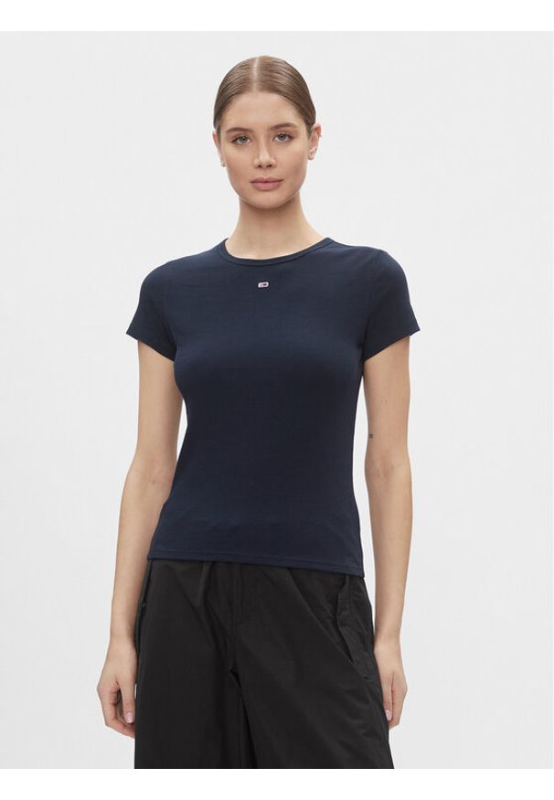 Tommy Jeans T-Shirt Essential DW0DW17383 Granatowy Slim Fit. Kolor: niebieski. Materiał: bawełna