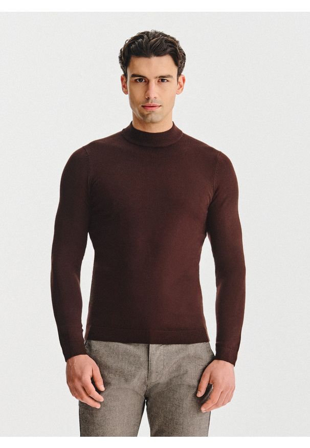 Pako Lorente - PAKO LORENTE – Brązowy półgolf męski. Kolor: brązowy, beżowy. Materiał: wiskoza, poliamid. Wzór: gładki, ze splotem