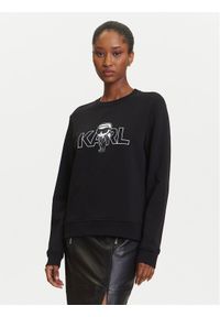 Karl Lagerfeld - KARL LAGERFELD Bluza A3W20056 Czarny Regular Fit. Typ kołnierza: dekolt w karo. Kolor: czarny. Materiał: bawełna