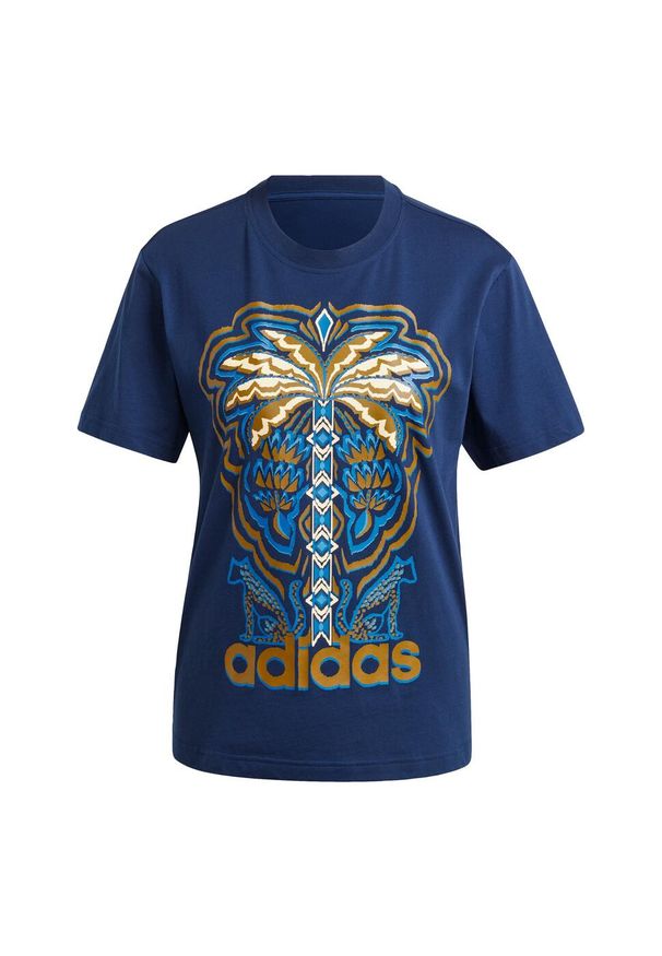 Adidas - Koszulka adidas x FARM Rio Graphic. Kolor: niebieski. Materiał: bawełna