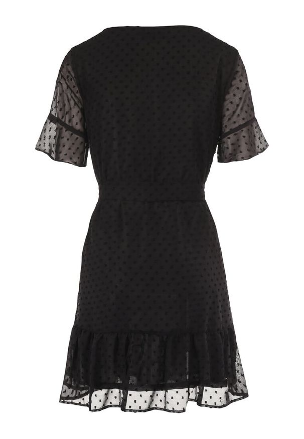 Born2be - Czarna Sukienka Acalopei. Okazja: na imprezę. Typ kołnierza: dekolt w serek. Kolor: czarny. Materiał: materiał, tkanina. Typ sukienki: trapezowe. Styl: wizytowy. Długość: mini