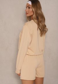 Renee - Beżowy Komplet Dresowy 2-Częściowy Bluza Krótsza i Luźne Spodenki Szorty Frania. Kolor: beżowy. Materiał: dresówka #4