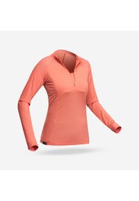 FORCLAZ - Koszulka turystyczna damska z długim rękawem Forclaz Tropic 900. Kolor: wielokolorowy, pomarańczowy, czerwony. Materiał: materiał, wełna, elastan, poliamid. Długość rękawa: długi rękaw. Długość: długie #1