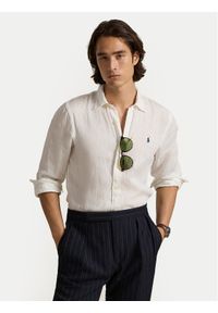 Polo Ralph Lauren Koszula 710968915014 Biały Slim Fit. Typ kołnierza: polo. Kolor: biały. Materiał: len #1