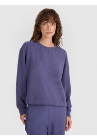 4f - 4F Bluza dresowa nierozpinana z modalem damska - granatowa L. Okazja: na co dzień. Typ kołnierza: bez kaptura. Kolor: niebieski. Materiał: dresówka. Wzór: gładki, ze splotem. Styl: klasyczny, sportowy, casual. Sport: fitness