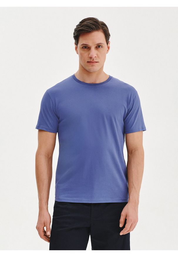 Pako Lorente - PAKO LORENTE – Bawełniany granatowy t-shirt. Okazja: na co dzień. Kolor: niebieski, żółty, oliwkowy, zielony. Materiał: bawełna. Styl: casual