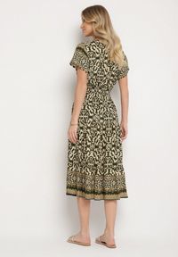 Born2be - Zielono-Beżowa Bawełniana Sukienka z Guzikami i Ornamentnym Wzorem Zisselle. Kolor: zielony. Materiał: bawełna #3