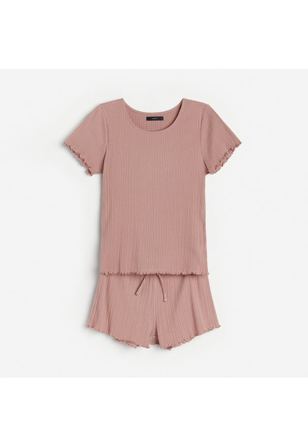 Reserved - Dwuczęściowa piżama z bawełny organicznej - Brązowy. Kolor: brązowy. Materiał: bawełna