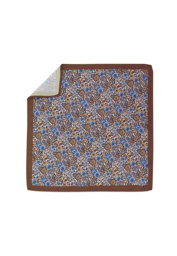 Adam Collection - Brązowo-niebieska poszetka w kwiaty E317. Kolor: brązowy, wielokolorowy, niebieski. Wzór: kwiaty