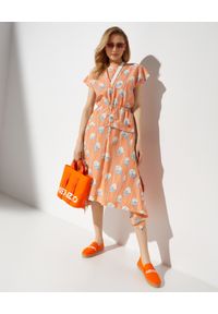 Kenzo - KENZO - Pomarańczowa sukienka w kwiaty. Kolor: pomarańczowy. Materiał: materiał. Wzór: kwiaty. Typ sukienki: asymetryczne. Długość: midi #7