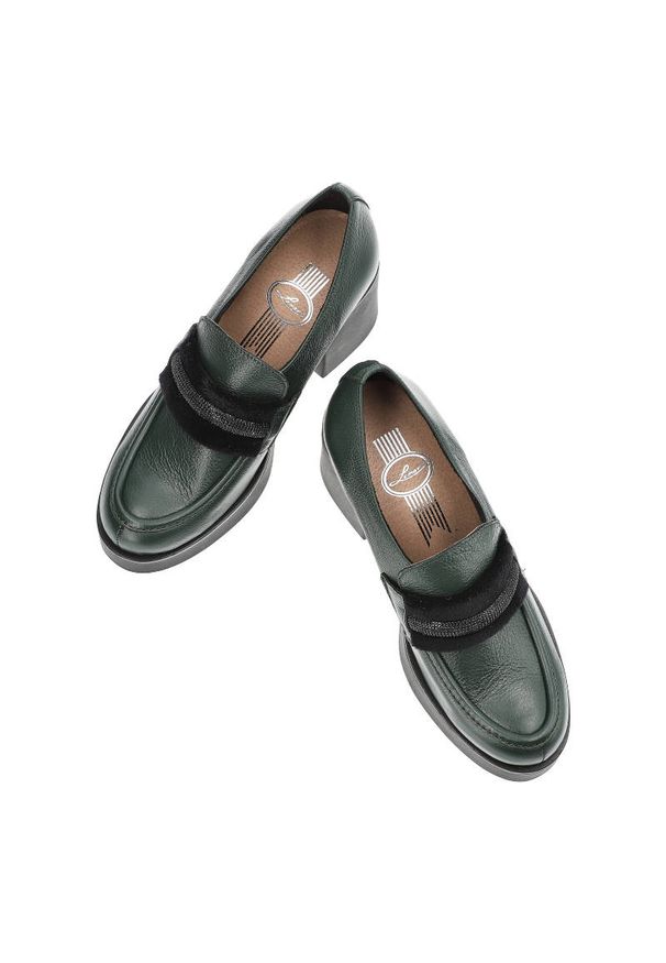 Zielone Półbuty Lemar Wygodne Skórzane Buty na Jesień. Zapięcie: pasek. Kolor: zielony. Materiał: skóra. Sezon: jesień. Obcas: na obcasie. Styl: elegancki. Wysokość obcasa: średni