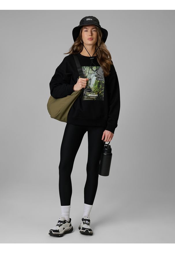 4f - 4F Bluza dresowa loose bez kaptura damska - czarna M. Okazja: na co dzień. Typ kołnierza: bez kaptura. Kolor: czarny. Materiał: dresówka. Styl: casual, sportowy