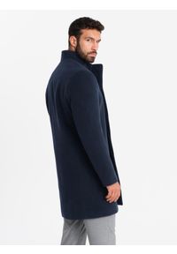 Ombre Clothing - Płaszcz męski z asymetrycznym zapięciem i wysokim kołnierzem – granatowy V3 - Rozmiar: XL. Okazja: na co dzień. Typ kołnierza: kołnierzyk stójkowy. Kolor: niebieski. Materiał: wiskoza, poliester, materiał, syntetyk, włókno. Długość: długie. Wzór: aplikacja, jednolity. Styl: wizytowy, casual, elegancki #7