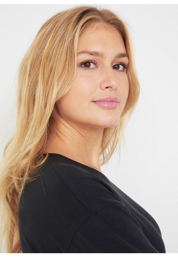 bonprix - Sukienka z dżerseju o linii litery O. Kolor: czarny. Materiał: jersey, bawełna. Długość rękawa: długi rękaw