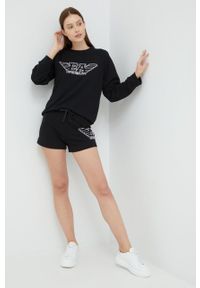 Emporio Armani Underwear bluza 164451.2R287 damska kolor czarny z aplikacją. Kolor: czarny. Materiał: dzianina. Długość rękawa: raglanowy rękaw. Wzór: aplikacja #4