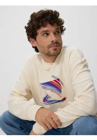 Reserved - Bluza z nadrukiem - kremowy. Kolor: kremowy. Materiał: bawełna, dzianina. Wzór: nadruk #1
