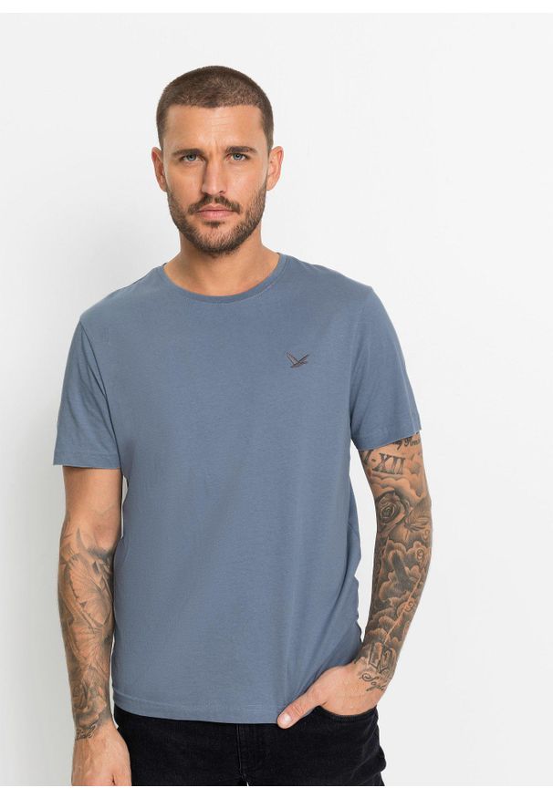 bonprix - T-shirt (3 szt.). Kolor: niebieski. Wzór: haft