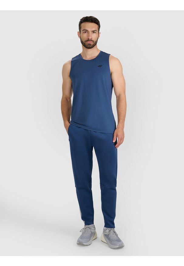 4f - 4F Tank top treningowy szybkoschnący męski - granatowy L. Kolor: niebieski. Materiał: elastan, włókno, syntetyk, materiał. Wzór: ze splotem. Sport: fitness