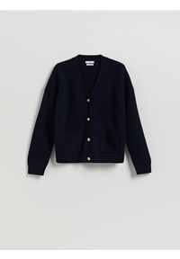 Reserved - Wełniany kardigan - granatowy. Kolor: niebieski. Materiał: wełna