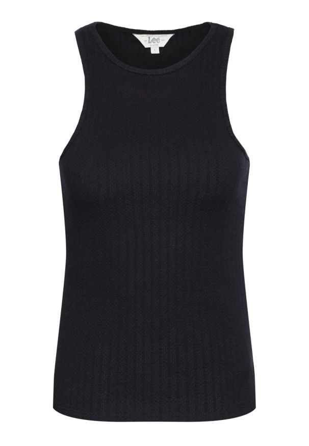 Lee - LEE RIBBED TANK DAMSKA BLUZKA NA RAMIĄCZKA BLACK L44QPJ0 112109957. Długość rękawa: na ramiączkach