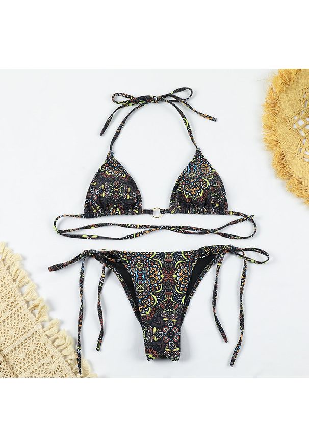 Intica - Bikini ze sznureczkami szybkoschnące na plażę i basen Gema. Kolor: wielokolorowy. Materiał: materiał