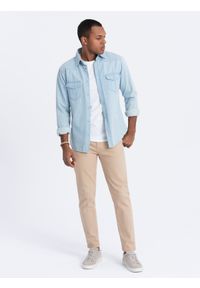 Ombre Clothing - Jeansowe spodnie męskie bez przetarć SLIM FIT - beżowe V8 OM-PADP-0148 - XXL. Okazja: na co dzień. Kolor: beżowy. Materiał: jeans. Wzór: gładki. Styl: casual, elegancki, sportowy #3