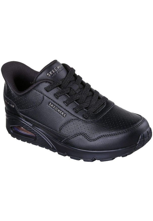 skechers - Adidasy Skechers Uno - Banksia Luxe, Kobiety. Kolor: czarny. Materiał: skóra ekologiczna, materiał. Sport: fitness