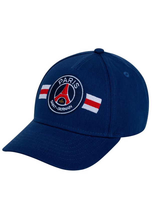 PSG - Czapka z daszkiem Paris Saint Germain bawełna junior granatowa. Kolor: niebieski. Materiał: bawełna