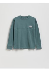 Reserved - Bawełniany longsleeve - morski. Kolor: morski. Materiał: bawełna. Długość rękawa: długi rękaw