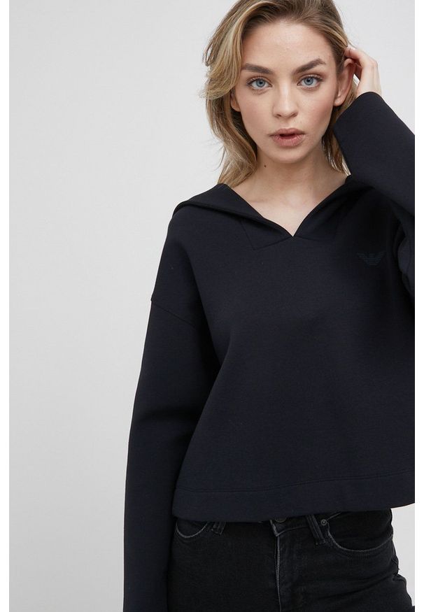 Emporio Armani bluza damska kolor granatowy gładka. Kolor: niebieski. Materiał: dzianina. Wzór: gładki