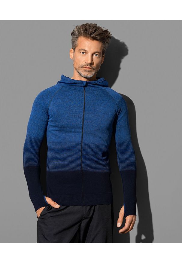 Stedman - Bluza Sportowy z Kapturem, Nylonowa, Granatowa, Raglanowe Rękawy, Gradient. Typ kołnierza: kaptur. Kolor: niebieski. Materiał: poliester, nylon. Długość rękawa: raglanowy rękaw. Długość: długie. Wzór: gradientowy. Styl: sportowy