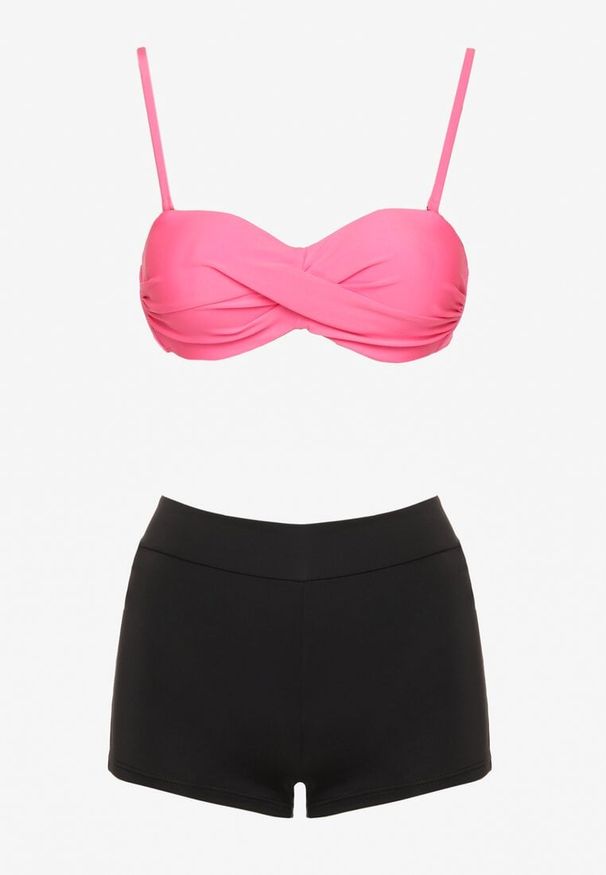 Born2be - Fuksjowe Bikini 3-częściowe Wiązany Biustonosz Majtki Figi i Majtki Bokserki Levinna. Kolor: różowy. Wzór: aplikacja