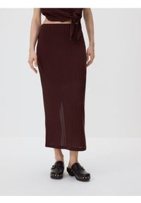 Reserved - Dzianinowa spódnica midi - ciemnobrązowy. Kolor: brązowy. Materiał: dzianina #1