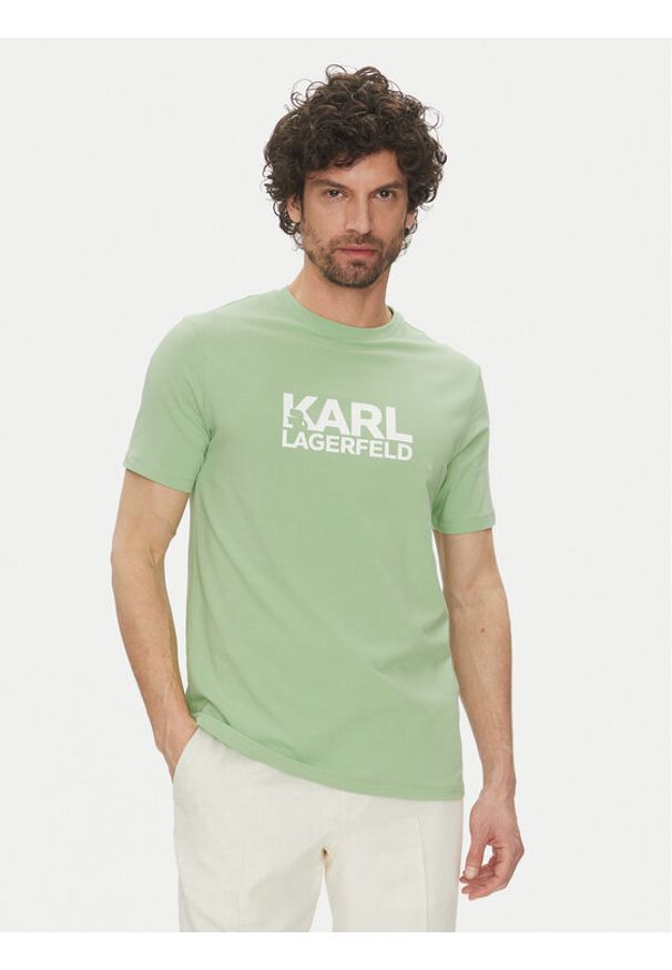 Karl Lagerfeld - KARL LAGERFELD T-Shirt 755087 552235 Zielony Regular Fit. Typ kołnierza: dekolt w karo. Kolor: zielony. Materiał: bawełna