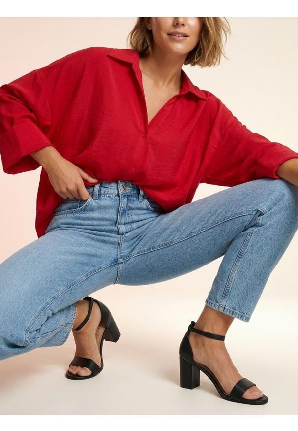 Sinsay - Wiskozowa koszula - czerwony. Kolor: czerwony. Materiał: wiskoza