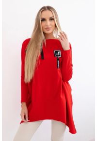 Inny - Bluza oversize z asymetrycznymi bokami czerwona. Kolor: czerwony. Materiał: materiał, prążkowany, bawełna, elastan. Długość: długie