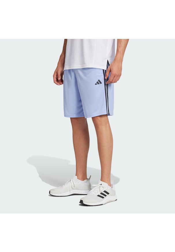 Adidas - Train Essentials Piqué 3-Stripes Training Shorts. Kolor: niebieski, czarny, wielokolorowy. Materiał: materiał. Sport: fitness