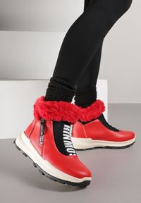 Born2be - Czerwone Śniegowce na Grubej Podeszwie z Futerkiem Heflana. Okazja: na co dzień. Kolor: czerwony. Materiał: futro. Styl: casual, sportowy #5