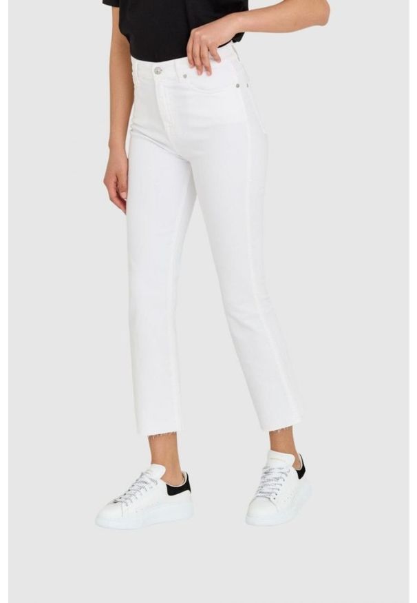7 FOR ALL MANKIND Białe jeansy damskie z poszerzoną surowo zakończoną nogawką HW Slim Kick, Rozmiar 26. Kolor: biały