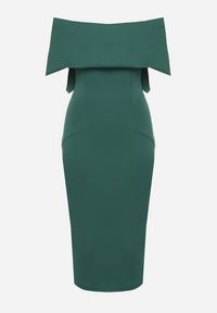 Born2be - Zielona Klasyczna Dopasowana Sukienka z Wywiniętym Dekoltem Luvlia. Okazja: na randkę, na spacer. Kolor: zielony. Materiał: tkanina. Wzór: gładki. Typ sukienki: proste. Styl: klasyczny #2
