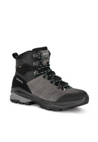 Buty sportowe trekkingowe męskie Aku Adapta Gore-tex na szlak w góry. Kolor: czarny, szary, wielokolorowy. Materiał: skóra, materiał. Szerokość cholewki: normalna. Technologia: Gore-Tex. Sport: wspinaczka