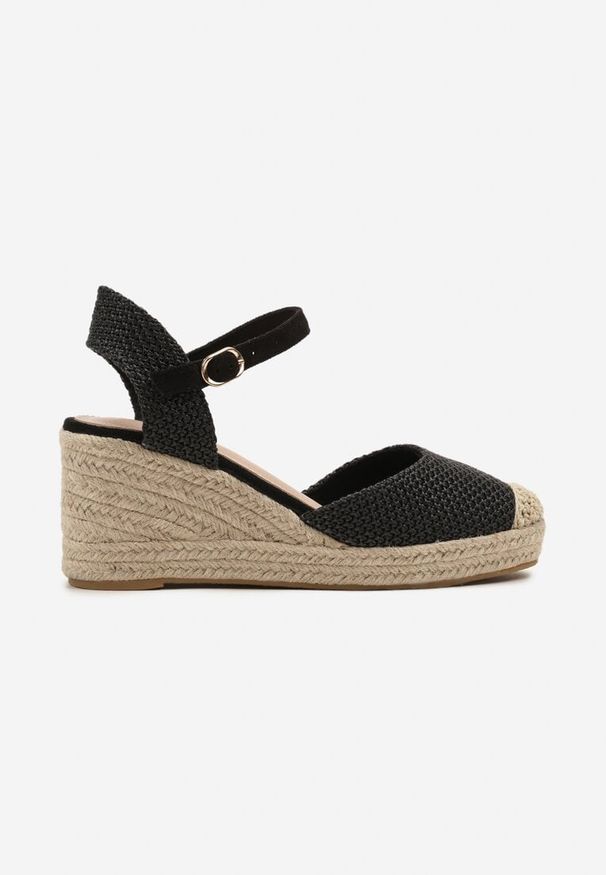 Renee - Czarne Sandały Typu Espadryle na Koturnie z Plecionki Renaelle. Okazja: na co dzień, na imprezę. Kolor: czarny. Obcas: na koturnie. Styl: klasyczny, elegancki, casual