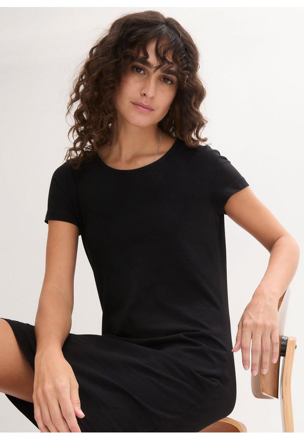 bonprix - Sukienka z dżerseju z bawełny organicznej ze stretchem. Kolor: czarny. Materiał: jersey, bawełna