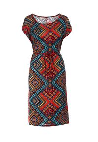 Born2be - Czerwona Sukienka Malithera. Typ kołnierza: kokarda. Kolor: czerwony. Materiał: materiał. Typ sukienki: proste. Styl: wakacyjny. Długość: midi #5