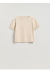 Reserved - Sweter z krótkim rękawem - beżowy. Kolor: beżowy. Materiał: wełna, dzianina. Długość rękawa: krótki rękaw. Długość: krótkie